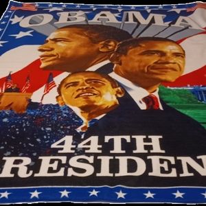 44th President Obama Fleece Throw with blue backing.